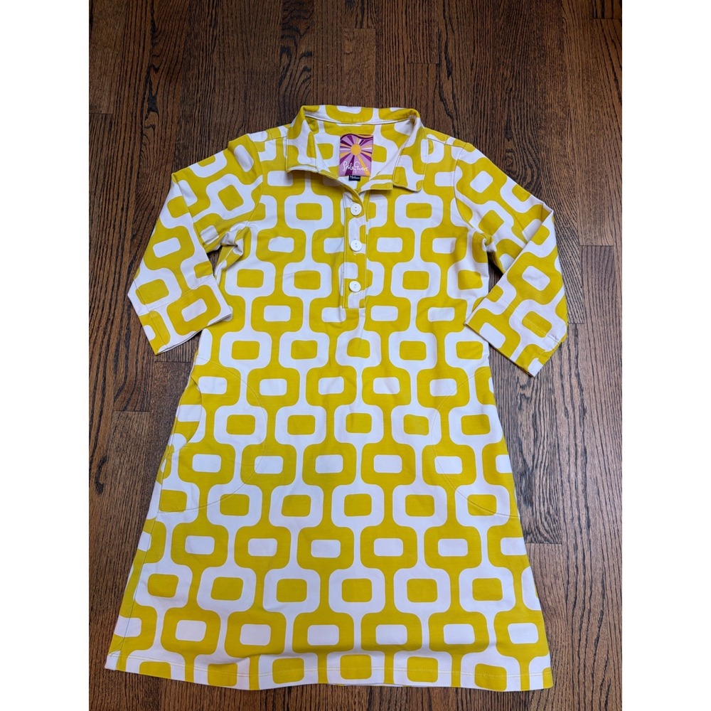 Lesley Evers Tunic Dress Medium Yellow Geometric Mod Retro Minimalist Casual